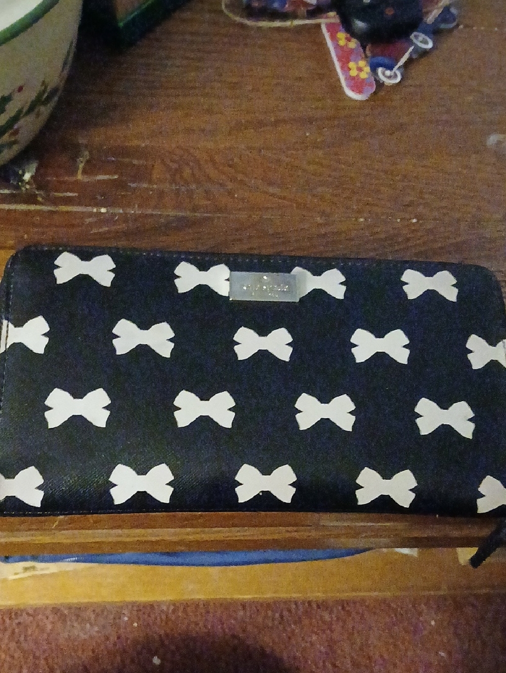 kate spade Black Wallet with White Bow Print